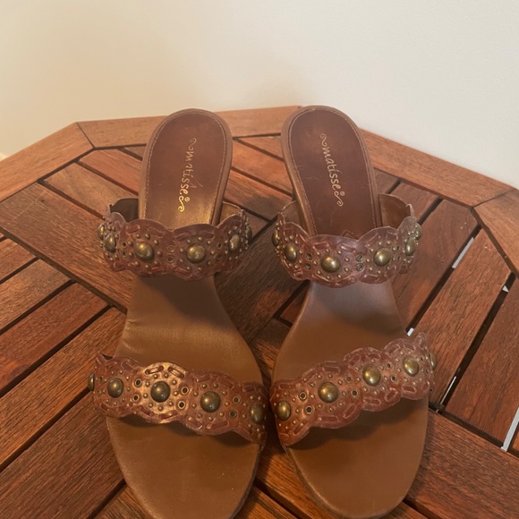 Brown Leather Wedge Sandals Size 6 1/2 - Picture 2 of 6